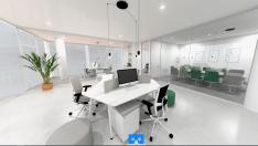Visión de un espacio de oficina con Visual 360 de Mecux.