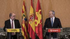 Javier Lambán y Jorge Azcón, tras la celebración del consejo bilateral de marzo.