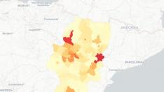 Mapa de Aragón con los casos de coronavirus desde el inicio de la pandemia