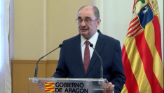 Javier Lambán en rueda de prensa