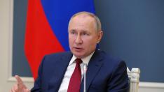 Russia's President Putin attends a video conference during the World Economic Forum (WEF) of the Davos Agenda, in Moscow