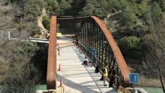 Reapertura a la circulación del puente de Santa Eulalia de Gállego tras más de un mes de obras.