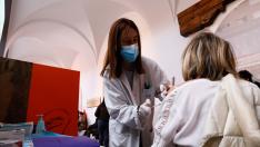 Vacunación este lunes en el Museo del Fuego de Zaragoza.