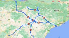 Mapa de las autovías y autopistas que pasan por Aragón