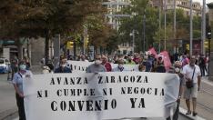 Manifestación de conductores de autobús urbano en Zaragoza.