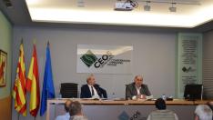 Salvador Cored, director general, y Fernando Luna, presidente, en la primera reunión presencial de la Junta Directiva de la CEOS tras el inicio de la pandemia.