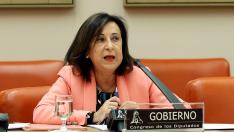 La ministra de Defensa, Margarita Robles, en la Comisión de Defensa.