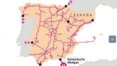 Mapa de entrada de gas en España desde el Magreb.