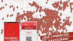 Mapa con los comercios que participan en 'Volveremos' de Zaragoza. gsc