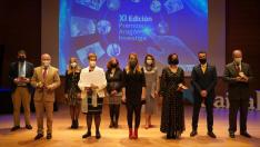 Premiados y organizadores, al término de la gala de entrega de los Premios Aragón Investiga, celebrada en Caixafórum.