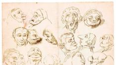 El cuadro 'Dieciséis cabezas caricaturescas y Autorretrato de Goya' no ha conseguido comprador en la subasta.