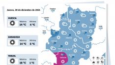 Mapa del tiempo en Aragón del 30 de diciembre de 2021