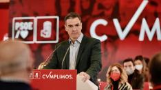El presidente del Gobierno y secretario general del PSOE, Pedro Sánchez, interviene en el Comité Federal del PSOE este viernes en Madrid.