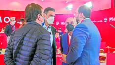 Ximo Puig, Pedro Sánchez, Javier Lambán y Adrián Barbón, este viernes, en Ferraz.