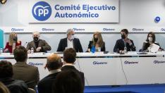 Primer comité ejecutivo del PP-Aragón de Jorge Azcón como líder autonómico del partido, este lunes.
