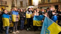 Ciudadanos ucranianos residentes en la localidad de Guissona, se manifestaron en la tarde del jueves.