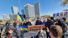 Manifestación de ucranianos y bielorrusos en Barcelona contra la ocupación rusa y en apoyo al pueblo ucraniano.
