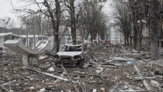 Zona bombardeada por la tropas rusas en Brovary, cerca de Kiev.