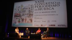 Elena Puértolas, Paco Aznar, Patricia Puértolas y Chema López Juderías, este jueves en el Congreso de Periodismo.