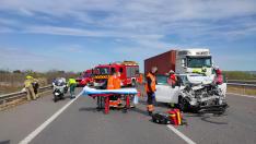 Cuatro heridos en un accidente en la A-68 a la altura de Monzalbarba