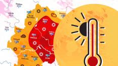 Mapa de Aragón con temperaturas máximas extremas.