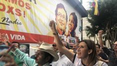 Partidarios de Petro, celebrando el triunfo en primera vuelta en las elecciones de Colombia.