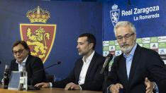 Raúl Sanllehí, Juan Carlos Carcedo y Miguel M. Torrecilla, el pasado martes en la presentación del entrenador.