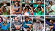 Los catorce triunfos de Nadal en Roland Garros.