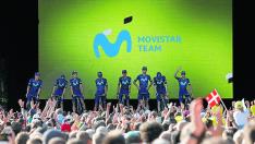 Presentación del equipo Movistar en las calles de Copenhague.
