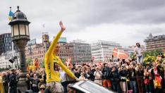 Jonas Vingegaard, ganador del Tour de Francia 2022, llega al ayuntamientod e Copenhage.