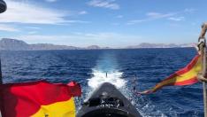 Submarino Tramontana a su salida de Cartagena para unirse a la operación 'Sea Guardian'.