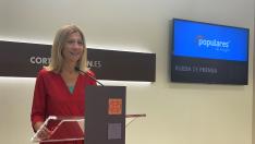 La portavoz del PP, Mar Vaquero, en la rueda de prensa celebrada este lunes.