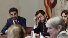 Jordi Puigneró y Pere Aragonès durante la reunión semanas del Gobierno catalán
