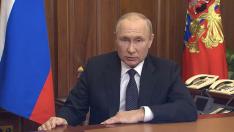 Russian President Vladimir Putin makes an address in Moscow