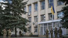 The ceremony of raising the Ukrainian national flag in the recently recaptured city of Lyman