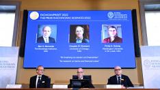 Miembros de Academia de Ciencais Sueca anuncian que los ganadores del Nobel de Economía son Ben Bernanke, Douglas W. Diamond y Philip H. Dybvig