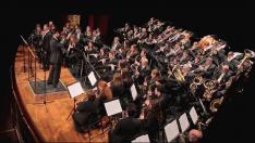 Foto de archivo de una actuación de la Banda de Música en el Teatro Olimpia de Huesca.