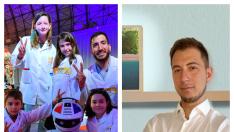Luis Martín con sus alumnos en 'Got Talent' y Cristian García, CEO de Smart Moss con el cuadro de musgo Moss Box.