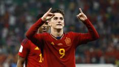Gavi de España celebra un gol en un partido de la fase de grupos del Mundial de Fútbol Qatar 2022 entre España y Costa Rica