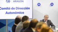 Jorge Azcón, este lunes durante la reunión del Comité de Dirección del PP-Aragón.