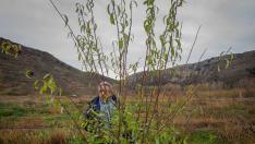 Fernando Escribano en la finca de Bijuesca en la que se prueban distintas variedades de almendro.