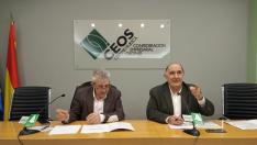 Ángel Samper y José Fernando Luna, en la presentación del balance agrario de 2022 de Asaja Huesca.