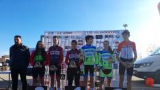 Uno de los podios de la Copa Aragonesa de ciclocross de Utebo