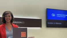 Marián Orós, este viernes en una rueda de prensa en las Cortes de Aragón.