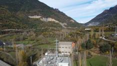 Vista aérea de la nueva subestación eléctrica de Biescas.