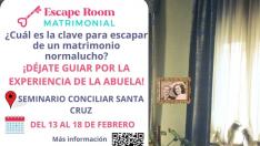 Cartel promocional del escape room para matrimonios de Huesca.