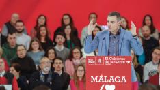 El presidente del Gobierno de España, Pedro Sánchez, en un acto del PSOE en Málaga, este domingo.