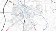 Plano de ubicación de los párquines seguros para bicicletas de Huesca.