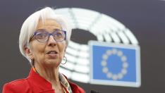 Christine Lagarde, presidenta del BCE, en el Parlamento Europeo de Estrasburgo, este miércoles.
