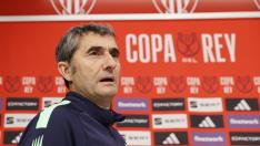 El entrenador del Athletic, Ernesto Valverde, en rueda de prensa este martes, previa al choque copero del miércoles ante Osasuna en El Sadar